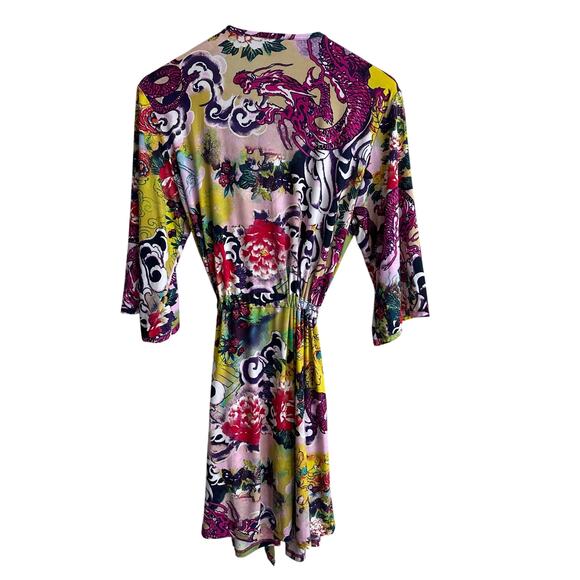 Josie Natori Maly Wrap Lightweight Dragon Floral Robe S - Picture 6 of 6